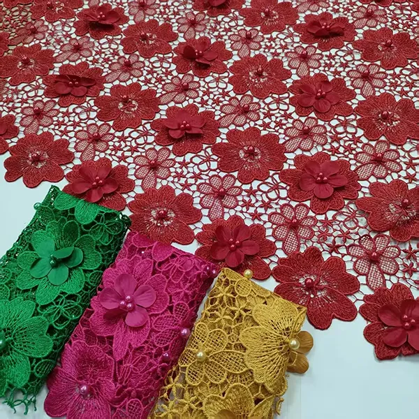 3D Flower Water-Soluble Lace Fabricae Plumbi Bead Guipure Lace Fabric