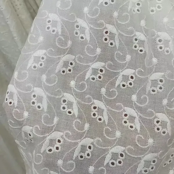 Custom Embroidered Cotton Lace Eyelet Fabric