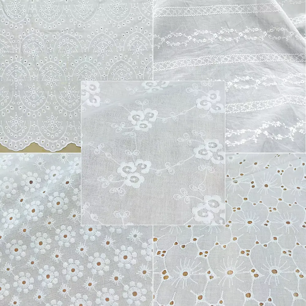 Custom Embroidered Cotton Lace Eyelet Fabric