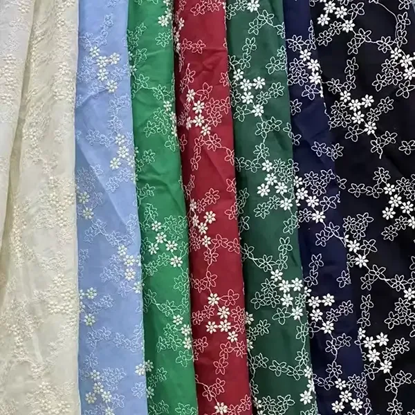 Custom Embroidered Cotton Lace Eyelet Fabric