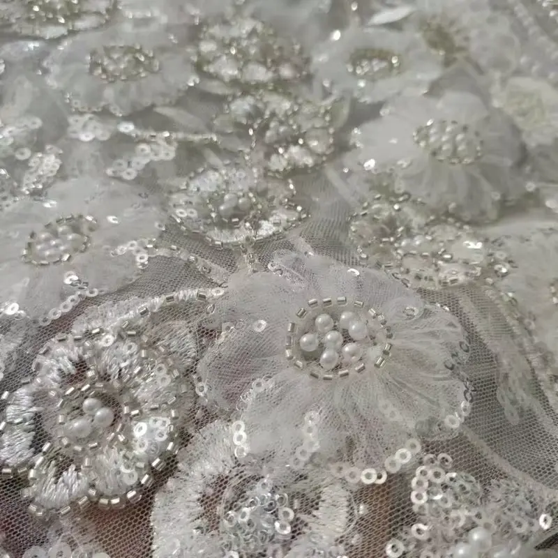 Wholesale Beautiful 3d Flower Beaded Cheap Textile Embroidery Fabric Swiss Voile Lace Trim 2021