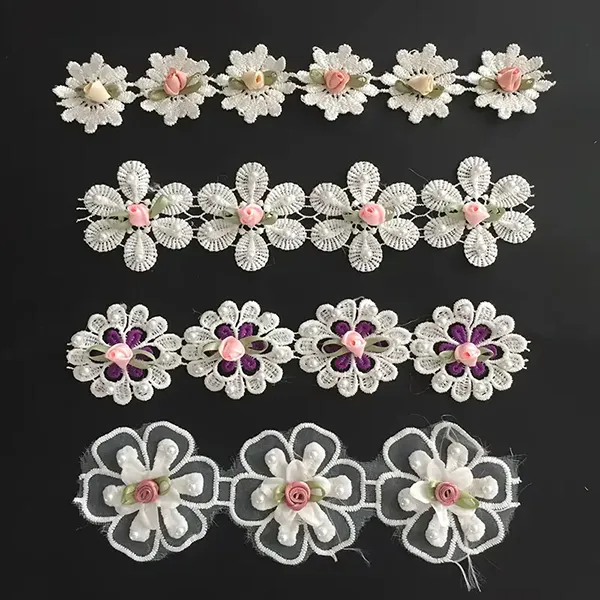 Multicolor Embroidered Lace With 3d Mesh Flowers Ribbon Beaded Tube Barcode Embroidery Lace
