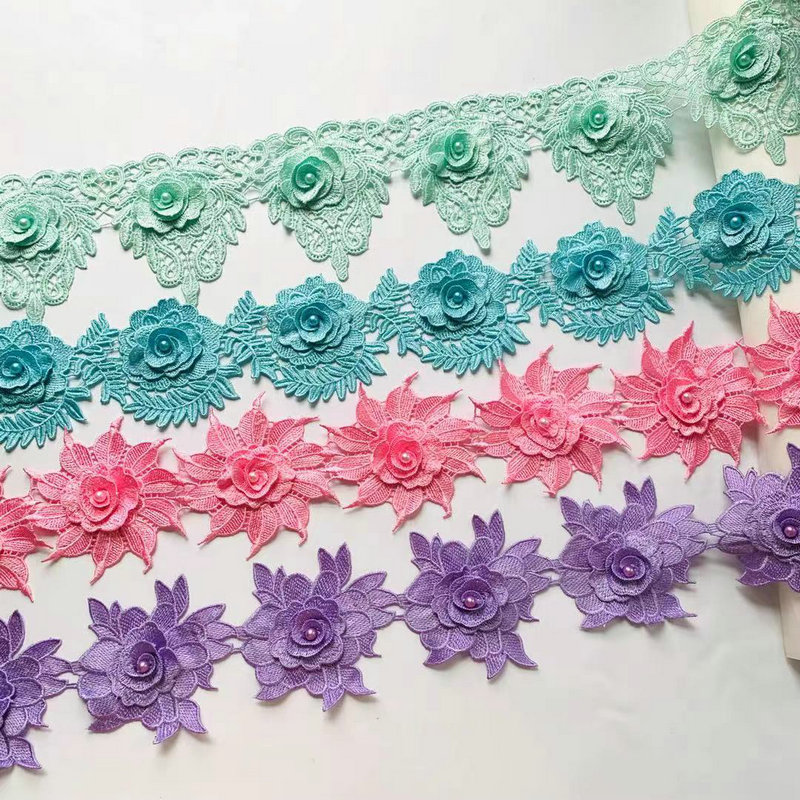 Custom Polyester Lace Narrow Embroidery Lace Trim Multi Color