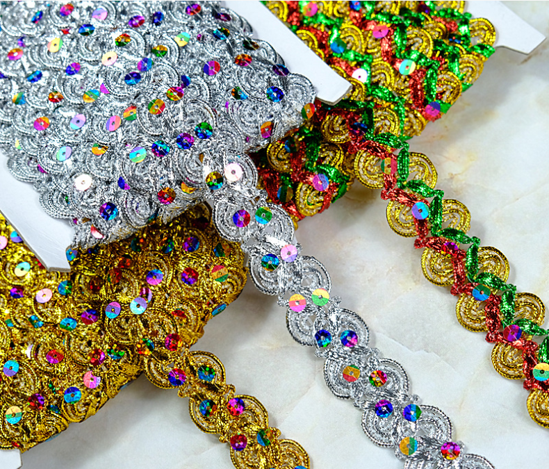 Vestimentum vasorum aurum et argentum metallicis terminus Lacedaemum Trim Metallic Aurum Sequins Polphus Tatting Laced
