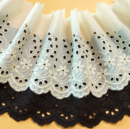 White Floret Cotton With Wavy Edges Lace Trim