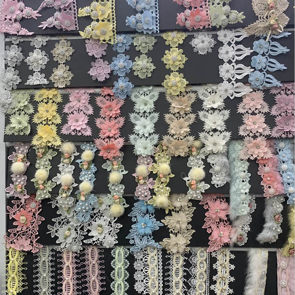 Latest Luxuria Flower 3D Lace Trim Multi Colorum Stone Beads Pearl Tulle Lace