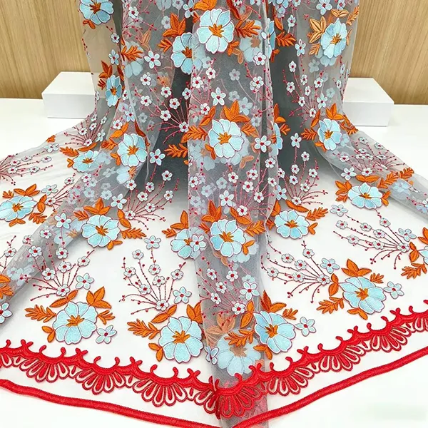 Vintage Multi-color Embroidery Mesh Lace Fabric for Vestimenta