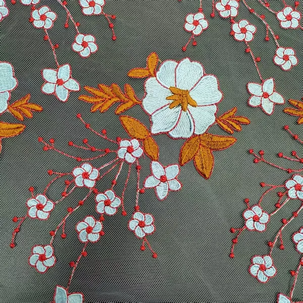 Vintage Multi-color Embroidery Mesh Lace Fabric for Vestimenta