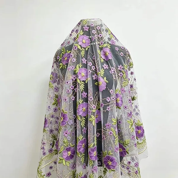 Vintage Multi-color Embroidery Mesh Lace Fabric for Vestimenta