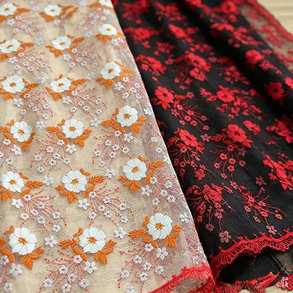 Vintage Multi-color Embroidery Mesh Lace Fabric for Vestimenta